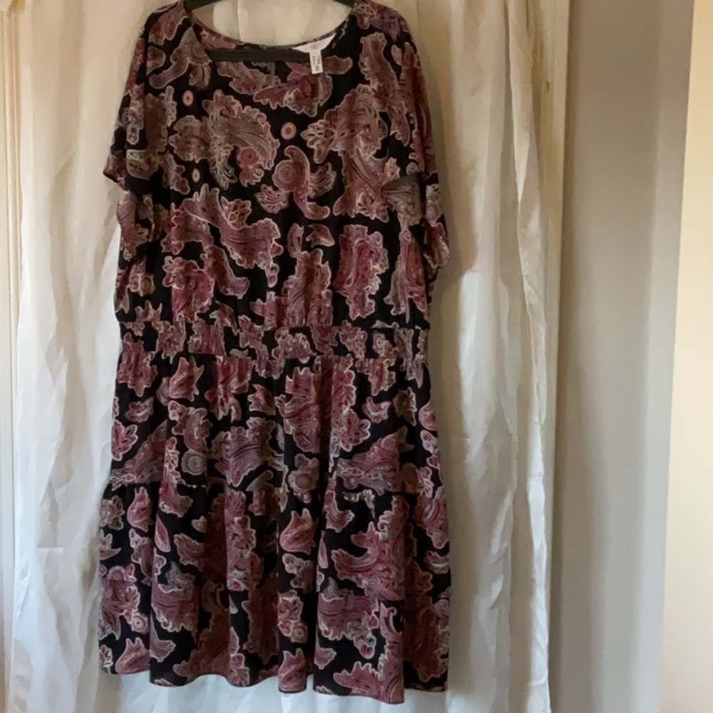 Pink and Black Pretty plus size 3X Summer Dress, paisley print